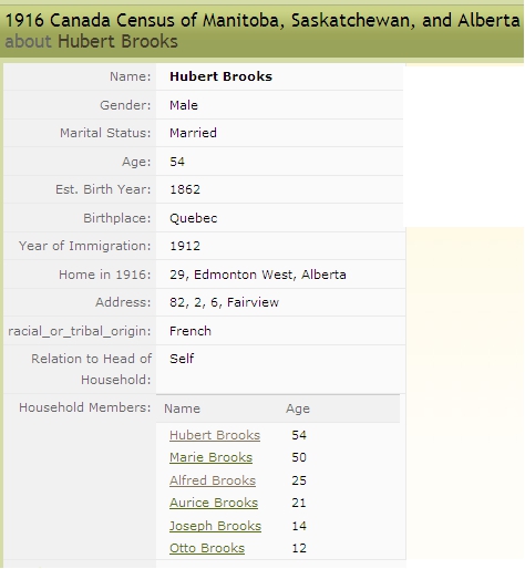 1916 Canada CENSUS of Manitoba, Saskatchewan and Alberta Enumerating Brooks Household